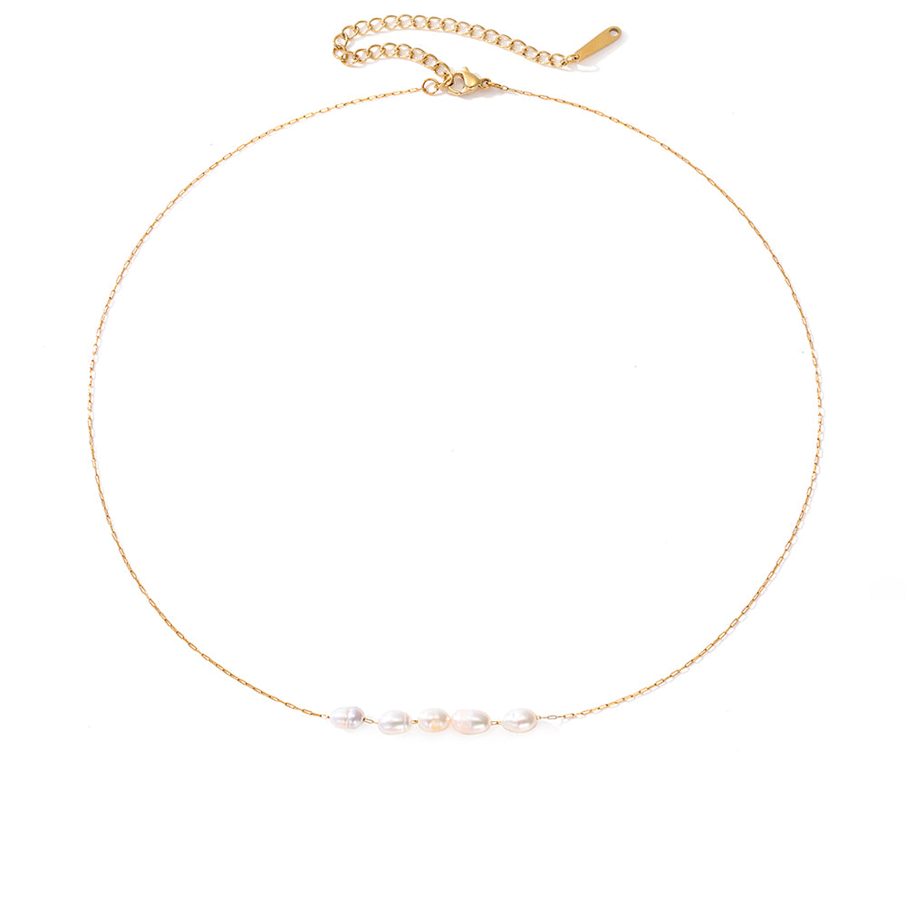 Mira Pearl Station Necklace in gold tone featuring pearl accent