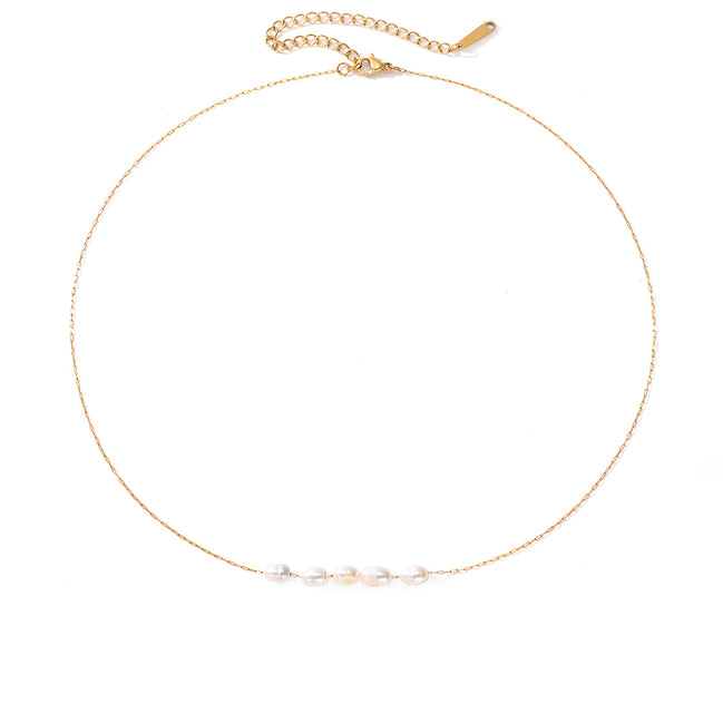 Mira Pearl Station Necklace in gold tone featuring pearl accent