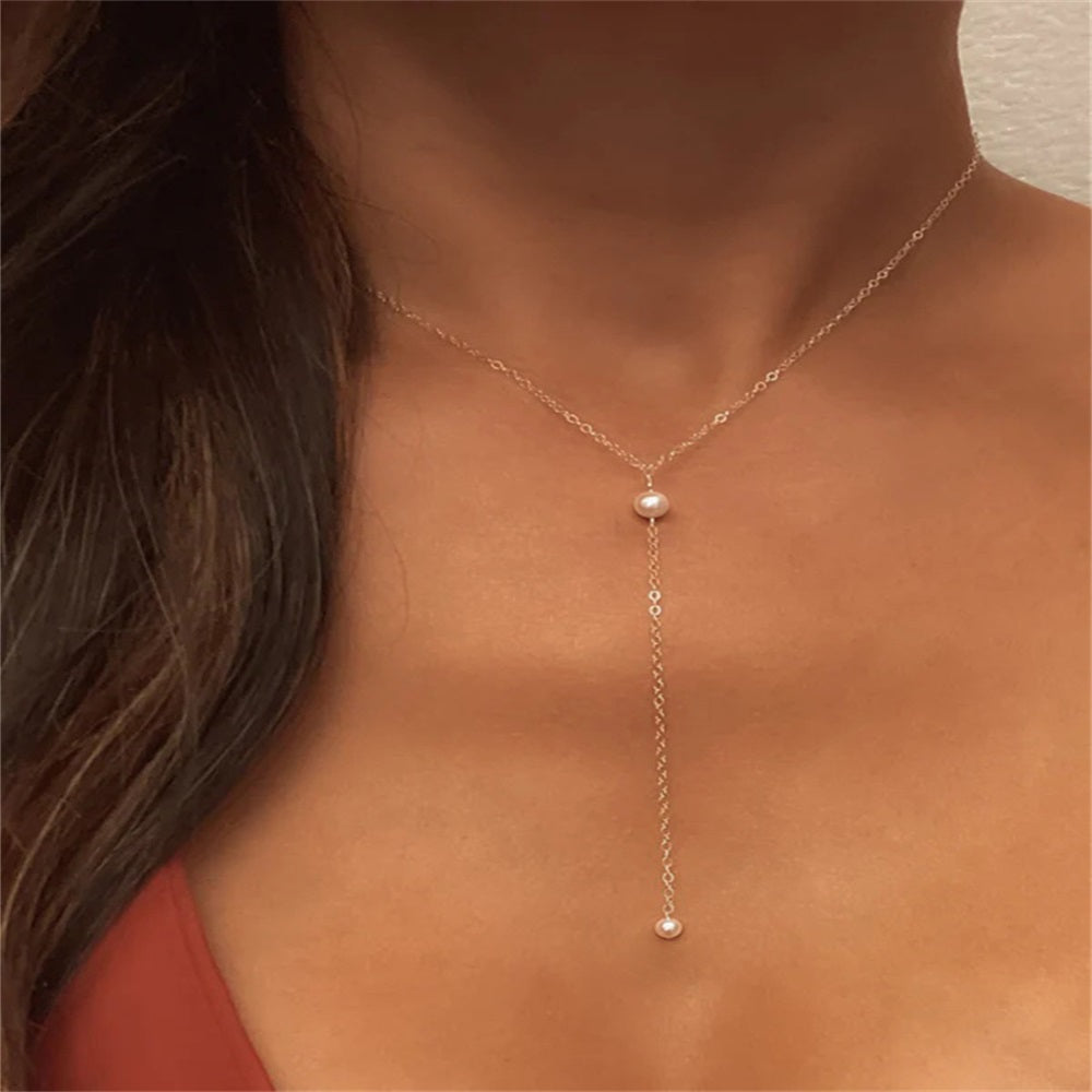 Luna Pearl Lariat in gold tone, product image 6