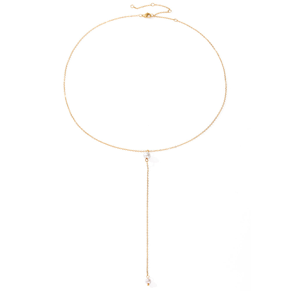 Luna Pearl Lariat in gold tone