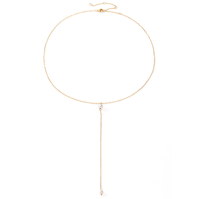 Luna Pearl Lariat in gold tone