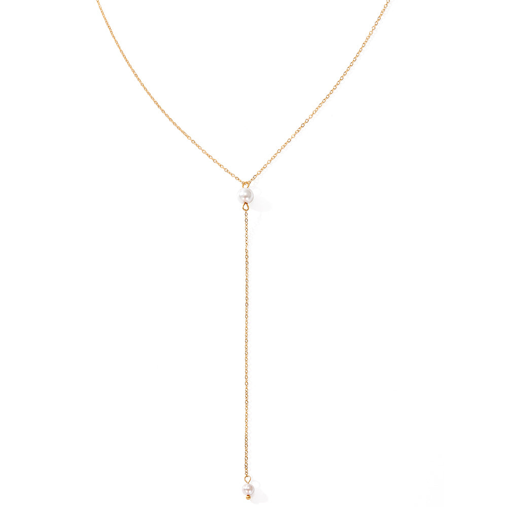 Luna Pearl Lariat in gold tone, product image 2