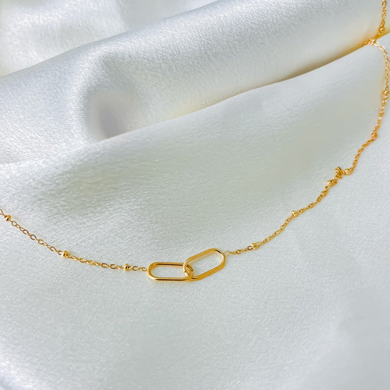 Amity Double-Link Necklace in gold tone featuring interlocking links, product image 2