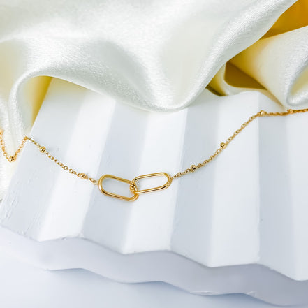 Amity Double-Link Necklace in gold tone featuring interlocking links, product image 9