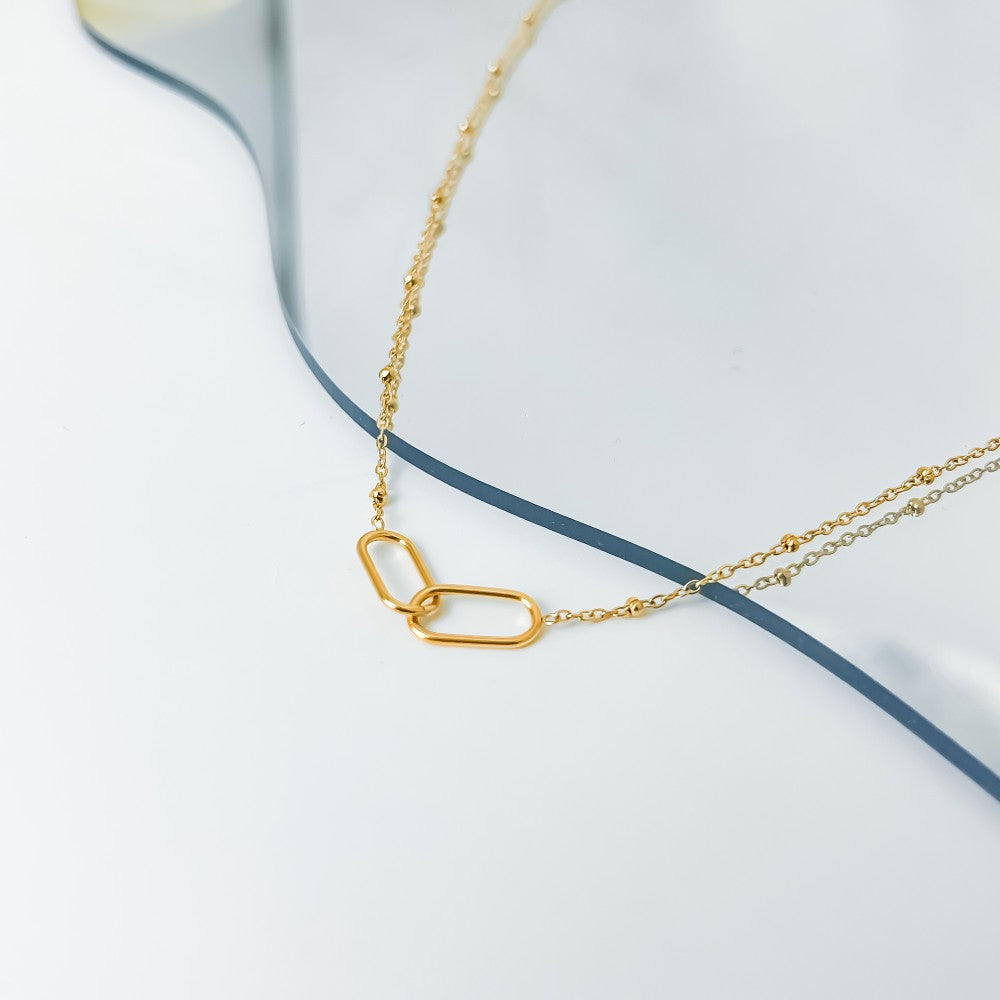 Amity Double-Link Necklace in gold tone featuring interlocking links, product image 11