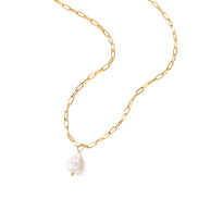 Solea Baroque Pearl Necklace in gold tone featuring link chain, product image 2