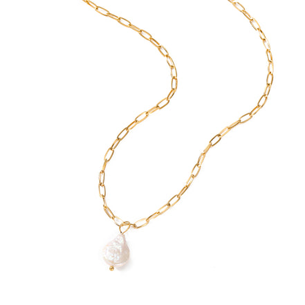 Solea Baroque Pearl Necklace in gold tone featuring link chain, product image 2