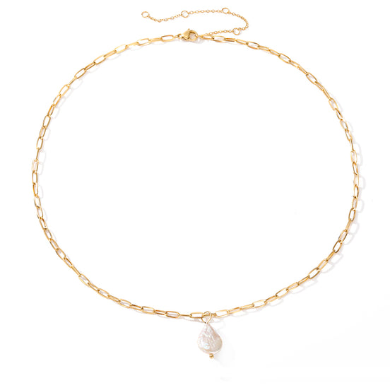 Solea Baroque Pearl Necklace in gold tone featuring link chain