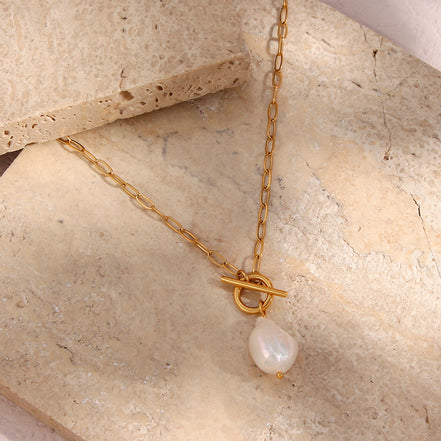 Pearl Toggle Link Necklace — Gold Tone in gold tone featuring pearl accent, product image 6
