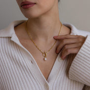 Pearl Toggle Link Necklace — Gold Tone in gold tone featuring pearl accent, product image 3