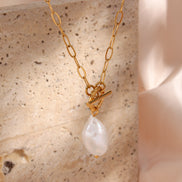 Pearl Toggle Link Necklace — Gold Tone in gold tone featuring pearl accent, product image 7