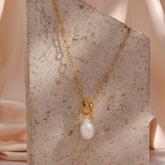 Pearl Toggle Link Necklace — Gold Tone in gold tone featuring pearl accent, product image 9