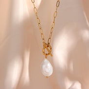 Pearl Toggle Link Necklace — Gold Tone in gold tone featuring pearl accent, product image 10