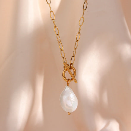 Pearl Toggle Link Necklace — Gold Tone in gold tone featuring pearl accent, product image 10