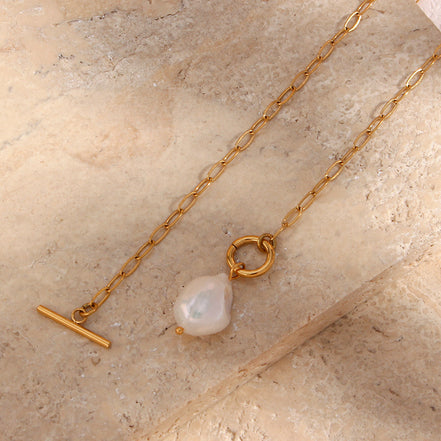 Pearl Toggle Link Necklace — Gold Tone in gold tone featuring pearl accent, product image 11