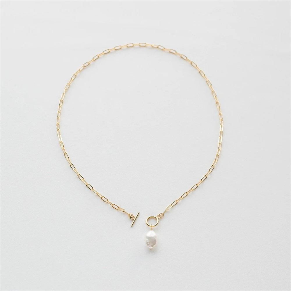 Pearl Toggle Link Necklace — Gold Tone in gold tone featuring pearl accent, product image 14