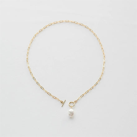 Pearl Toggle Link Necklace — Gold Tone in gold tone featuring pearl accent, product image 14