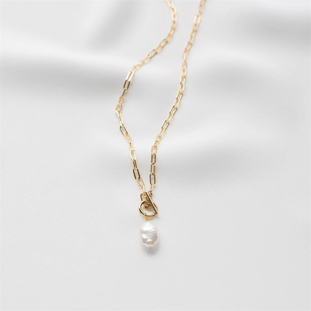 Pearl Toggle Link Necklace — Gold Tone in gold tone featuring pearl accent, product image 15