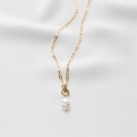 Pearl Toggle Link Necklace — Gold Tone in gold tone featuring pearl accent, product image 15