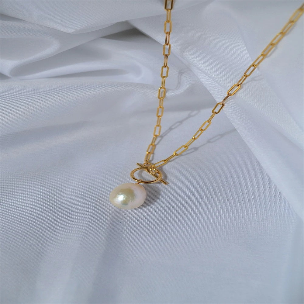 Pearl Toggle Link Necklace — Gold Tone in gold tone featuring pearl accent, product image 16