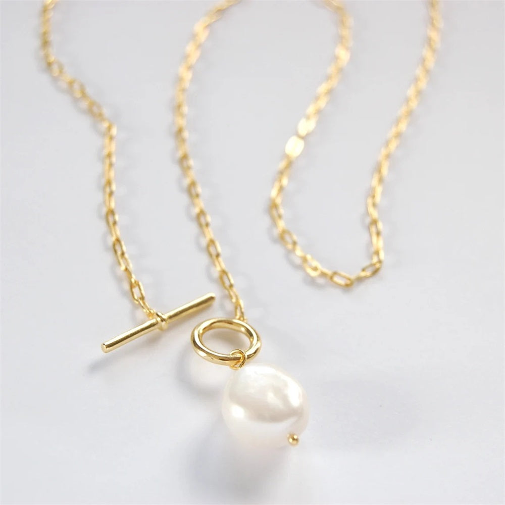 Pearl Toggle Link Necklace — Gold Tone in gold tone featuring pearl accent, product image 2