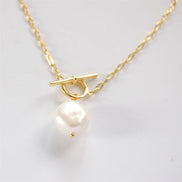 Pearl Toggle Link Necklace — Gold Tone in gold tone featuring pearl accent, product image 17