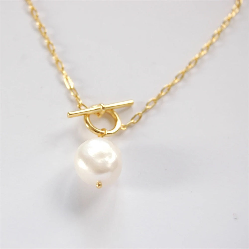 Pearl Toggle Link Necklace — Gold Tone in gold tone featuring pearl accent, product image 17