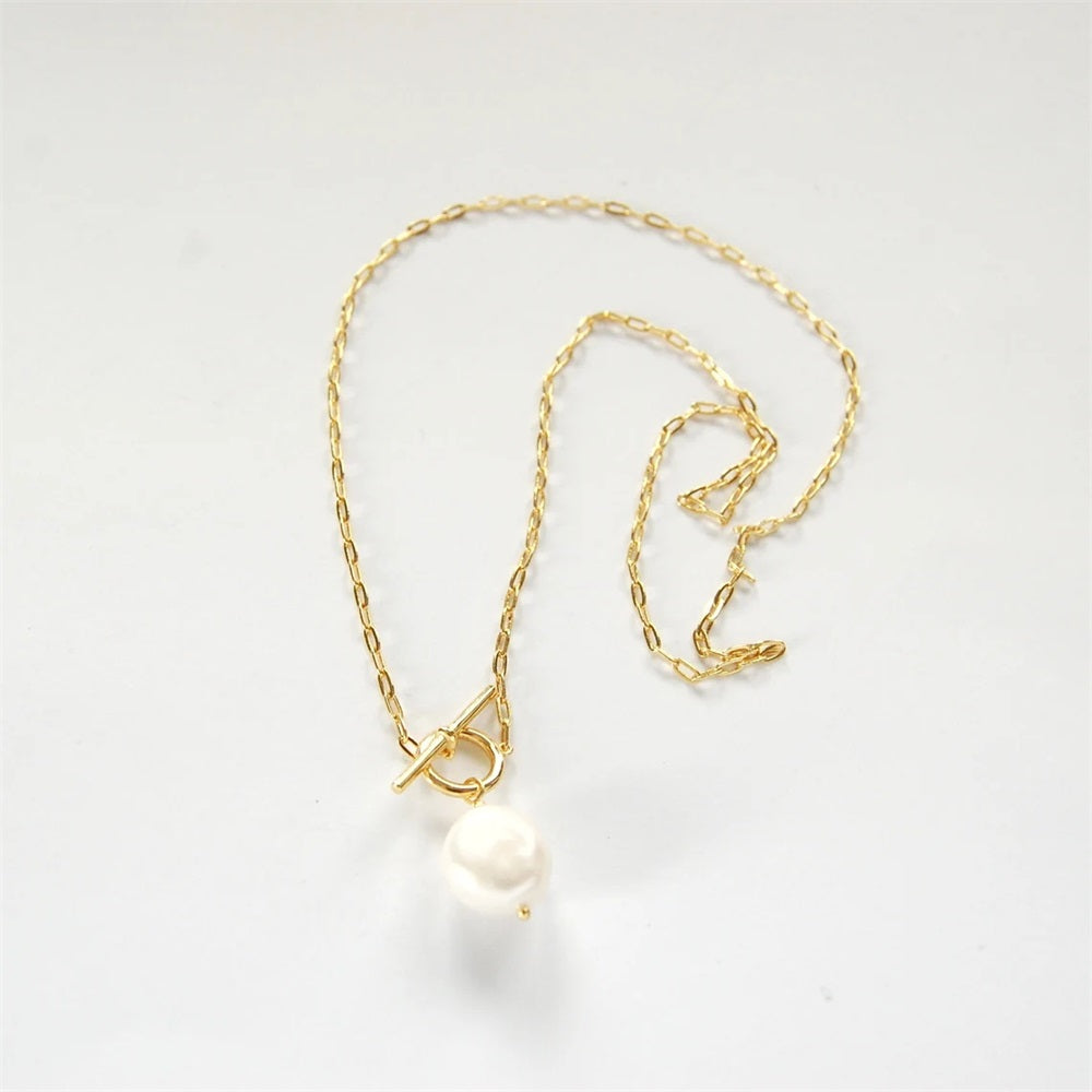 Pearl Toggle Link Necklace — Gold Tone in gold tone featuring pearl accent, product image 18