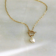 Pearl Toggle Link Necklace — Gold Tone in gold tone featuring pearl accent, product image 19
