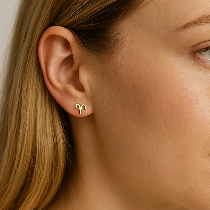 Gold aries zodiac stud earrings