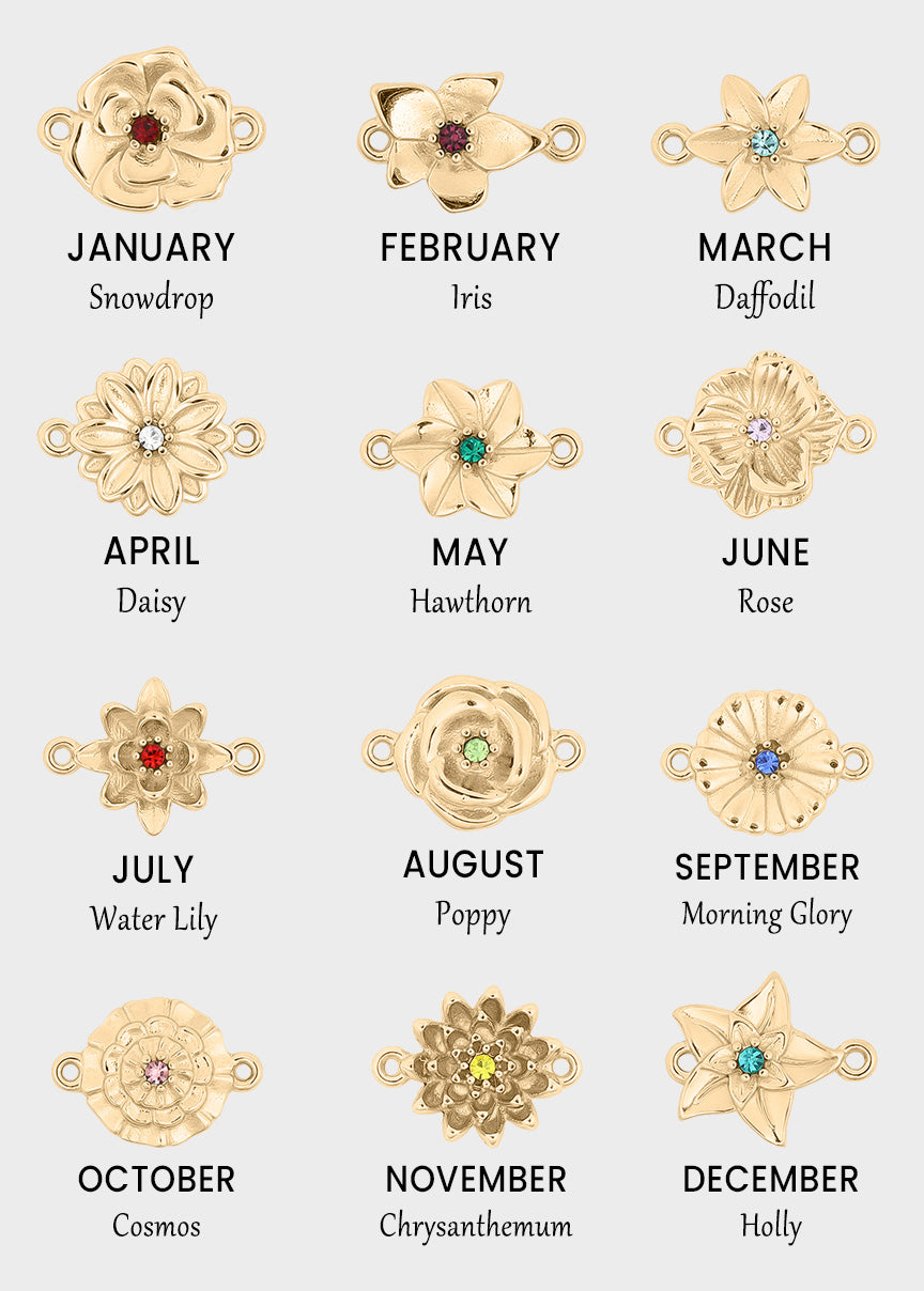 3D Birth Flower Charm Necklace Chart