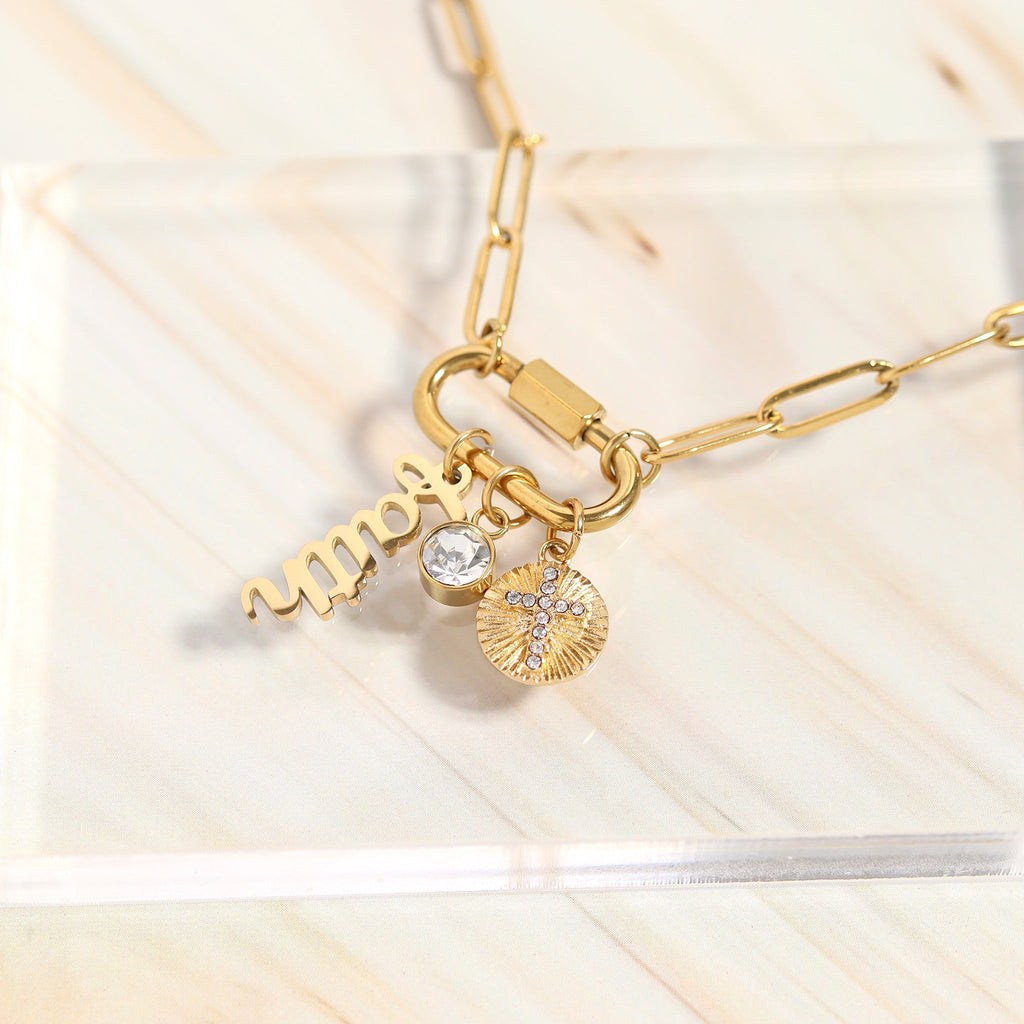 Carabiner Faith Charm Paperclip Necklace Lifestyle