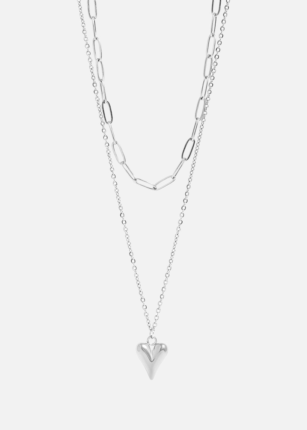 Loop & Paperclip Layered Heart Charm Necklace