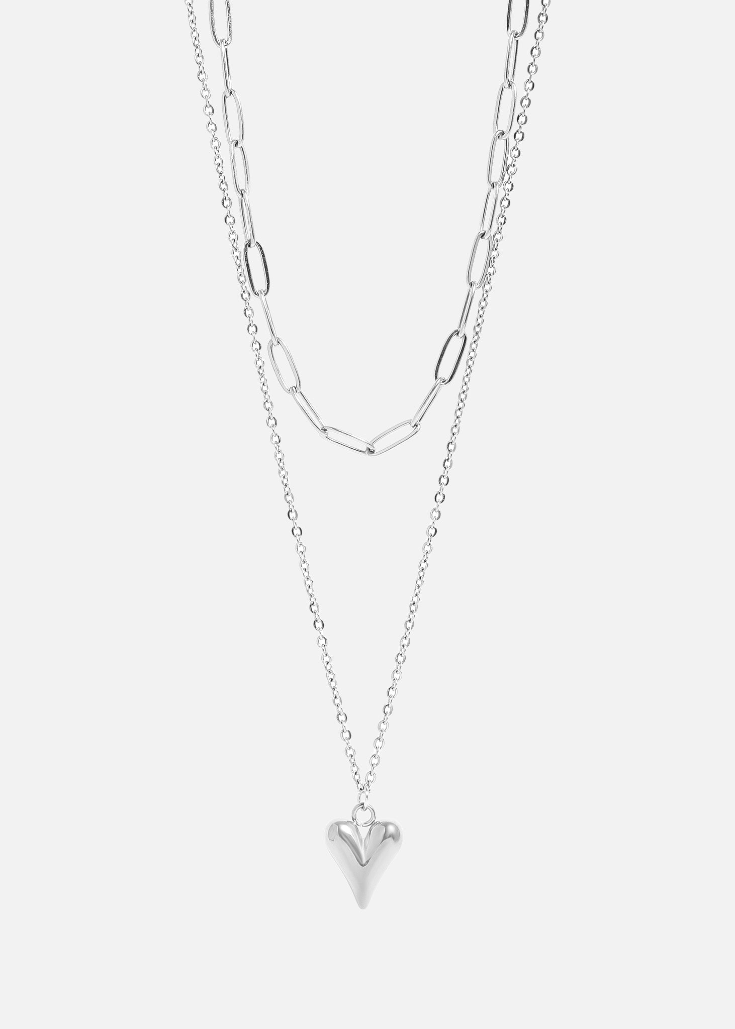 Loop & Paperclip Layered Heart Charm Necklace