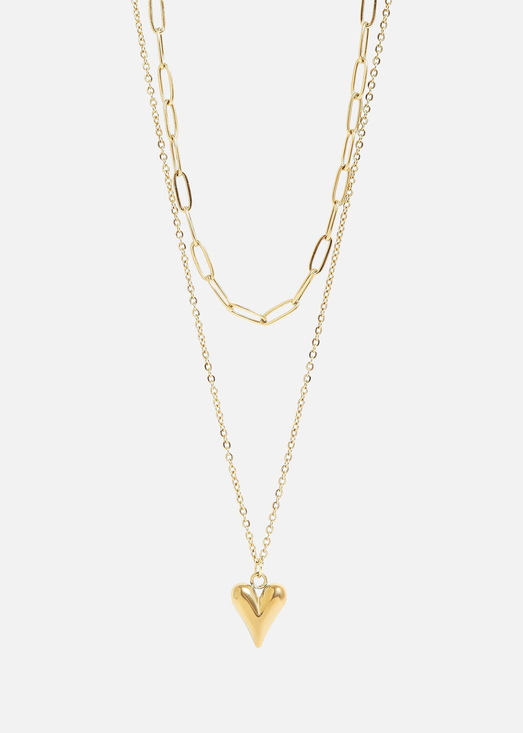 Loop & Paperclip Layered Heart Charm Necklace