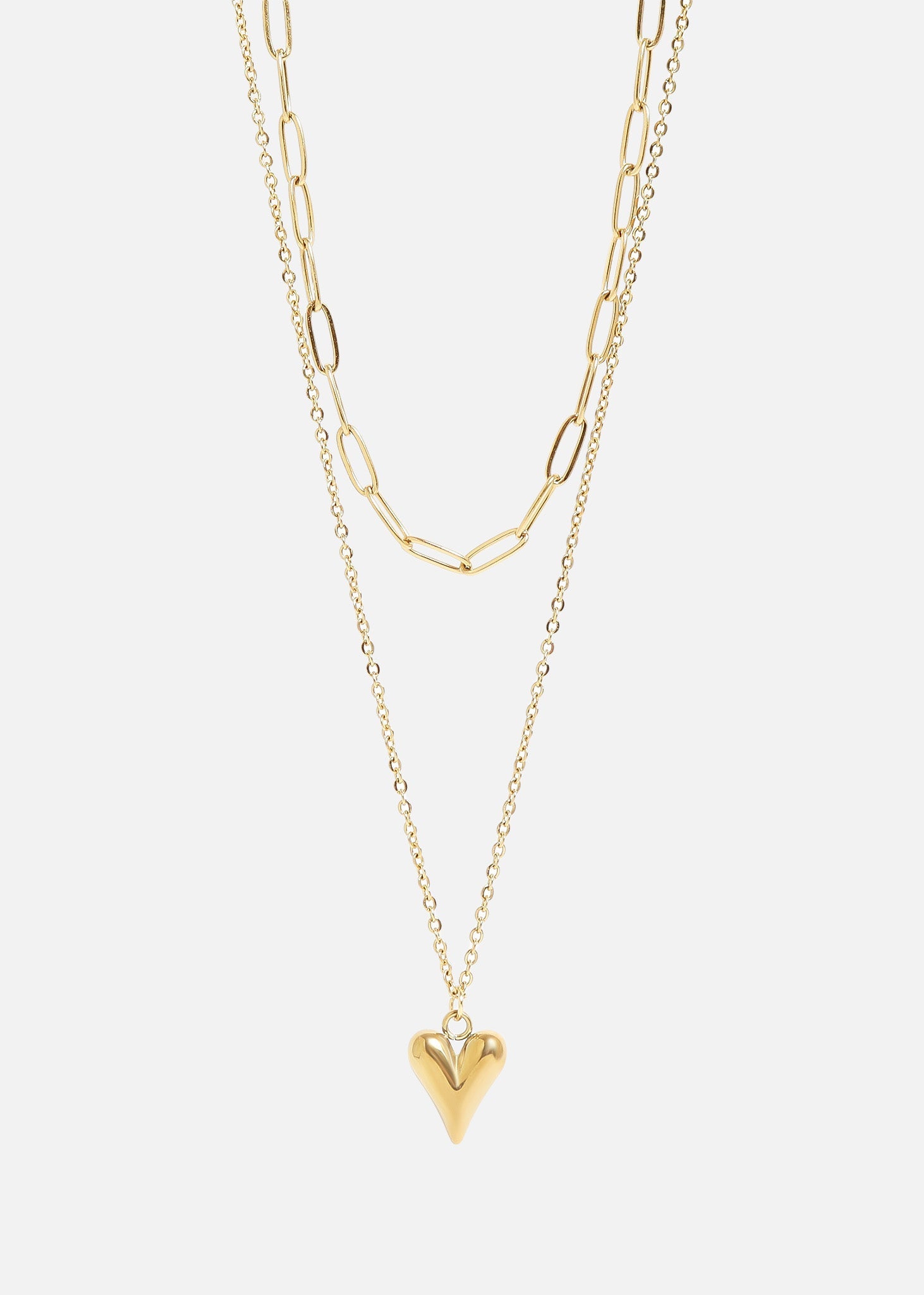Loop & Paperclip Layered Heart Charm Necklace