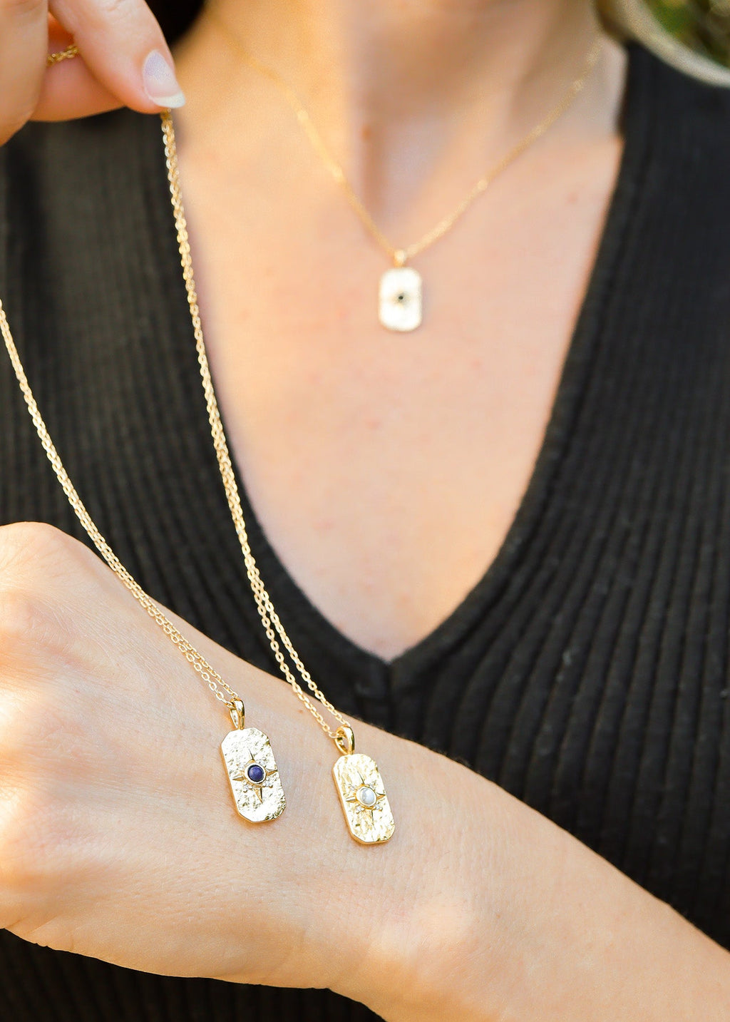 14K Gold Plated Stone Compass Star Necklace