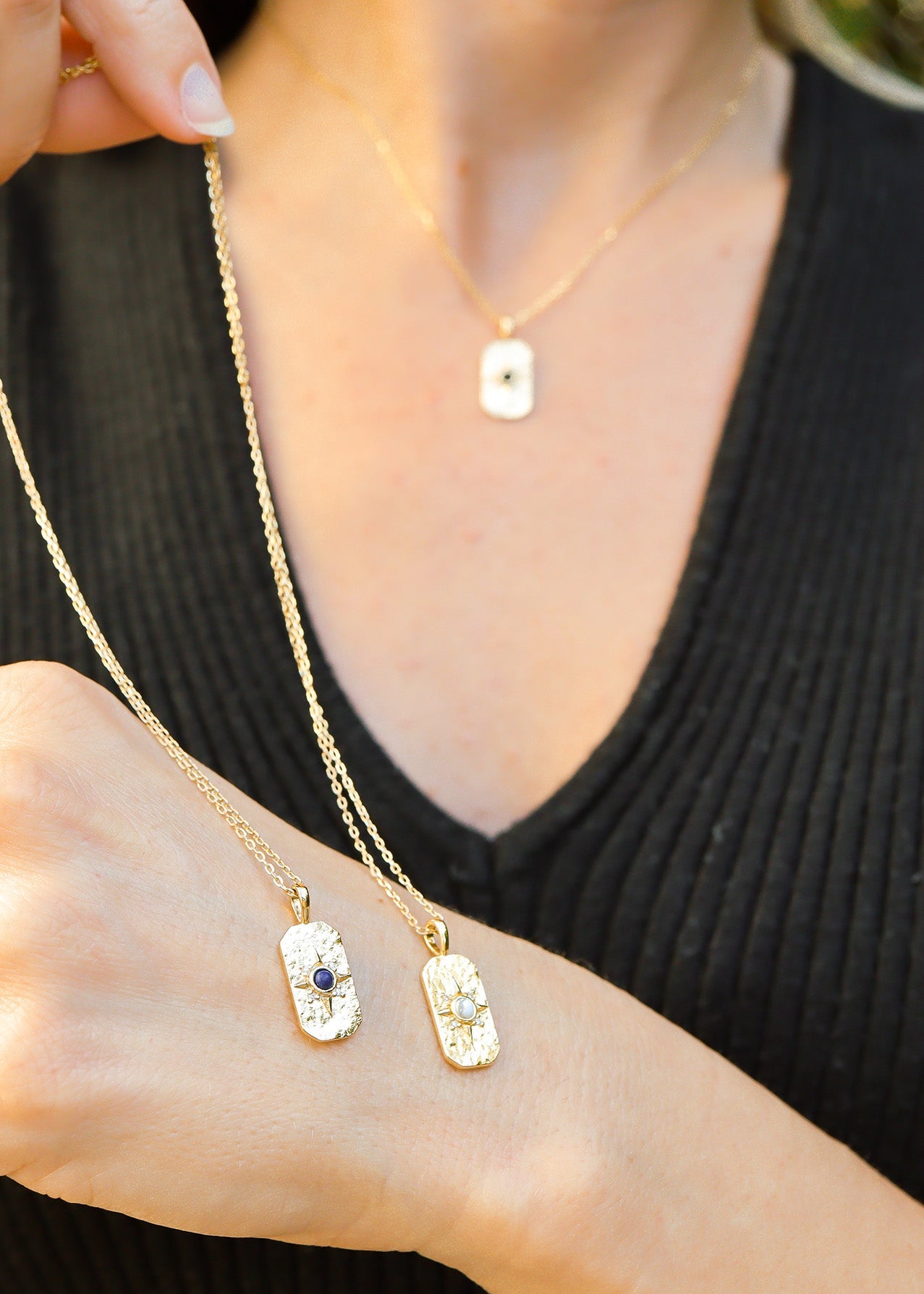 14K Gold Plated Stone Compass Star Necklace