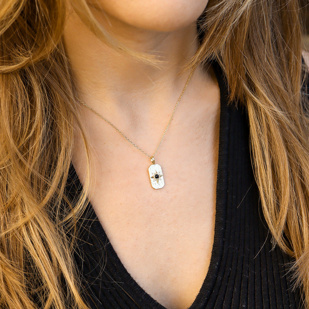 14K Gold Plated Stone Compass Star Necklace