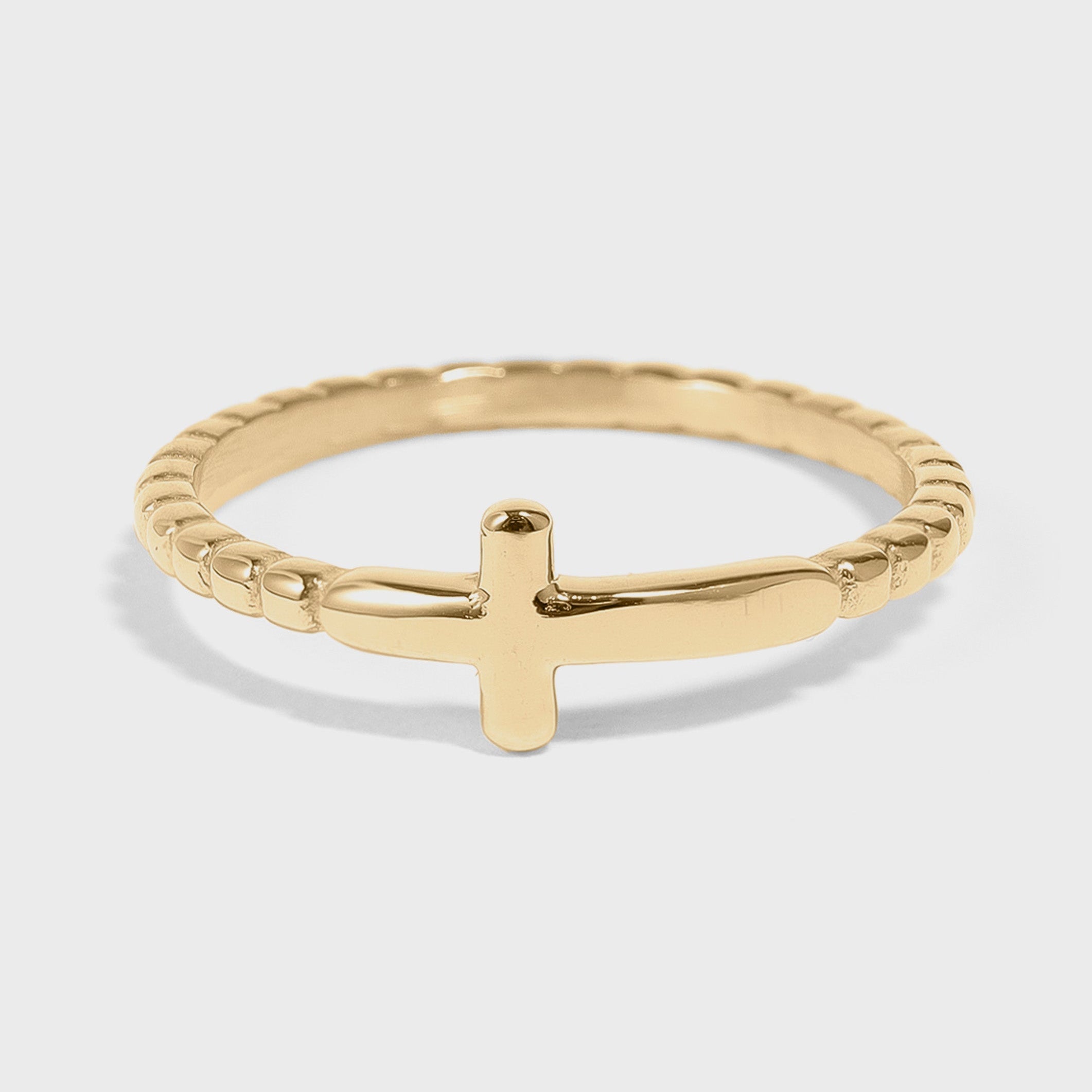 18K Gold dainty cross ring for stacking