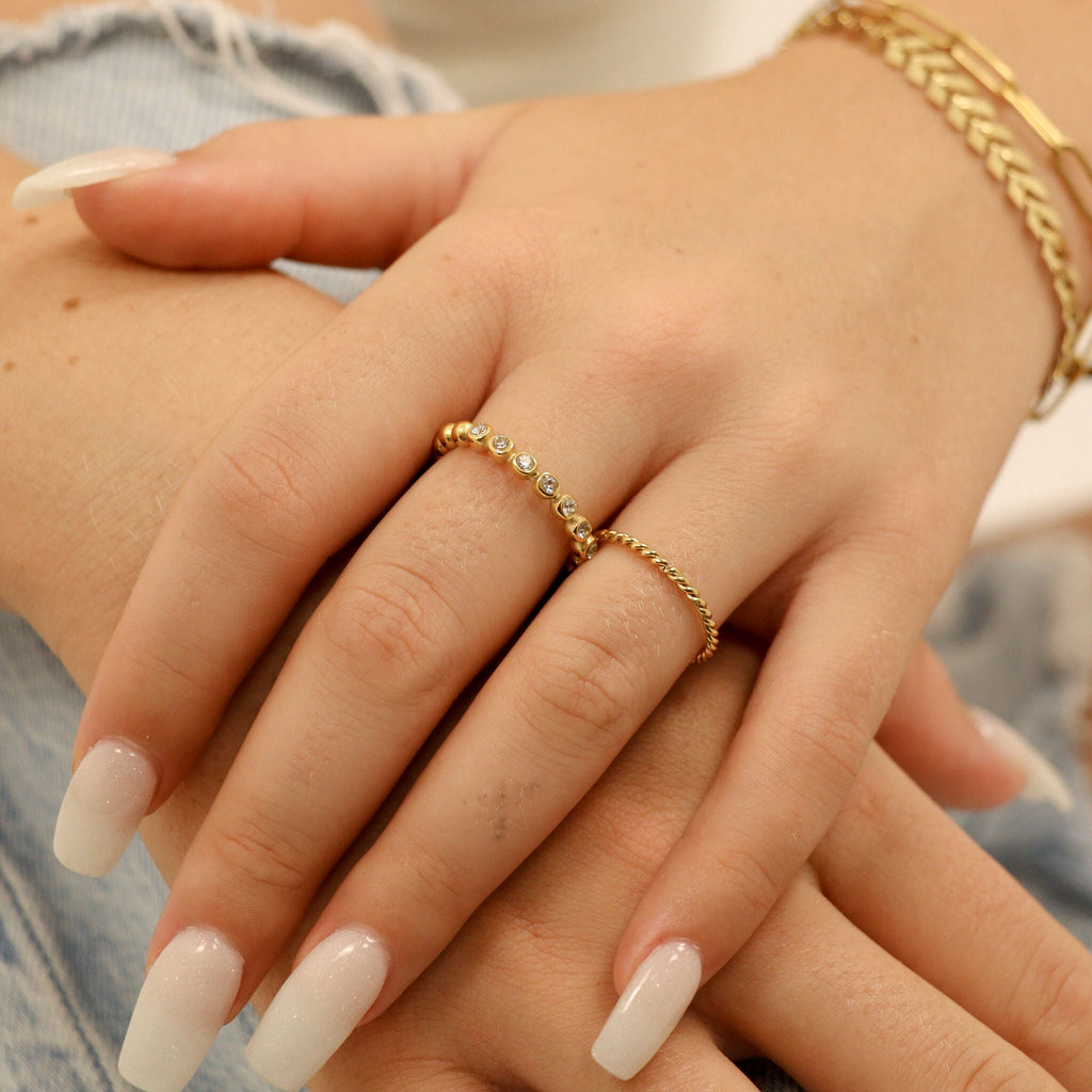 Gold Beaded Stone Stacking Ring