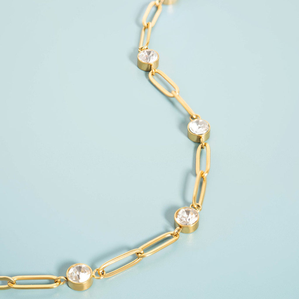 Crystal Stone Paperclip Chain Necklace