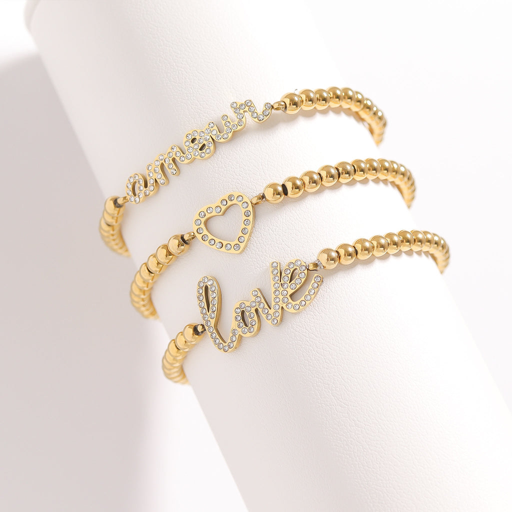Stone Heart Metal Beaded Stretch Bracelet Lifestyle