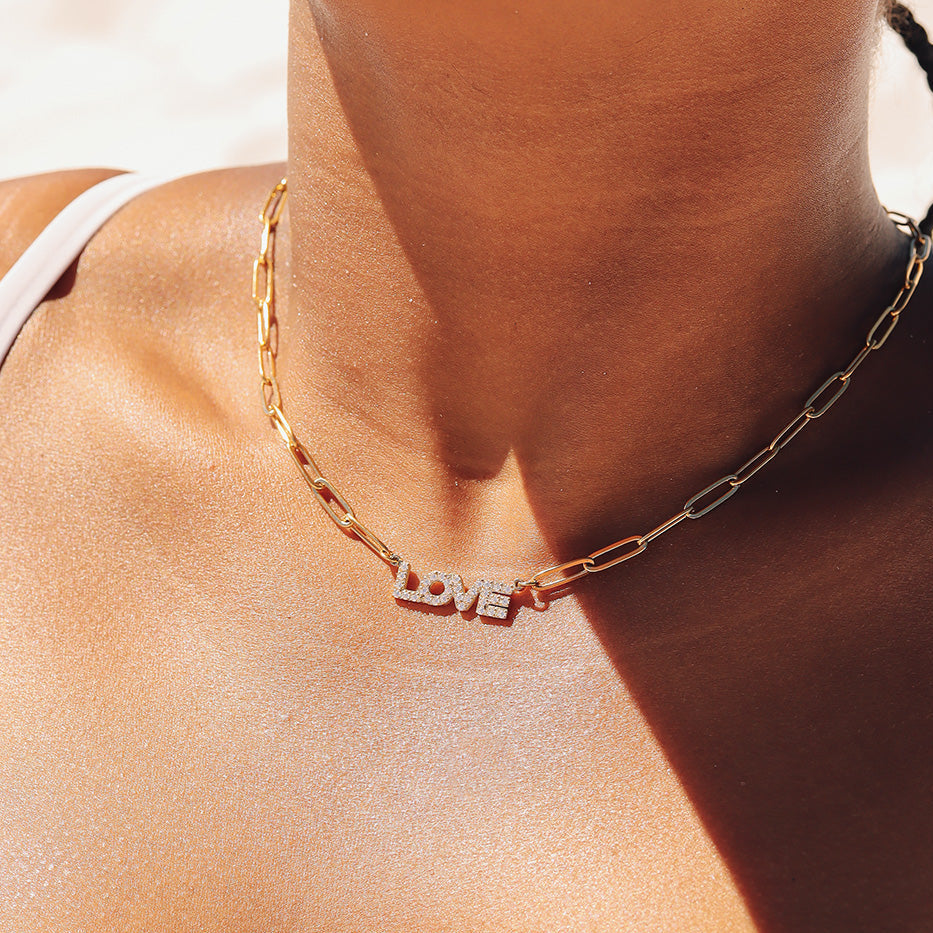 "Love" Paperclip Chain Charm Necklace