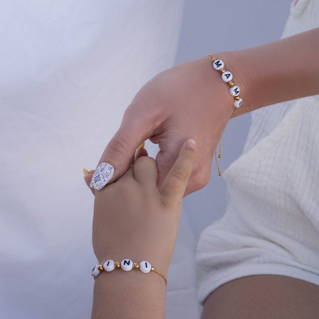 18K gold PVD Stainless Steel Beaded Mama Adjustable Bracelet