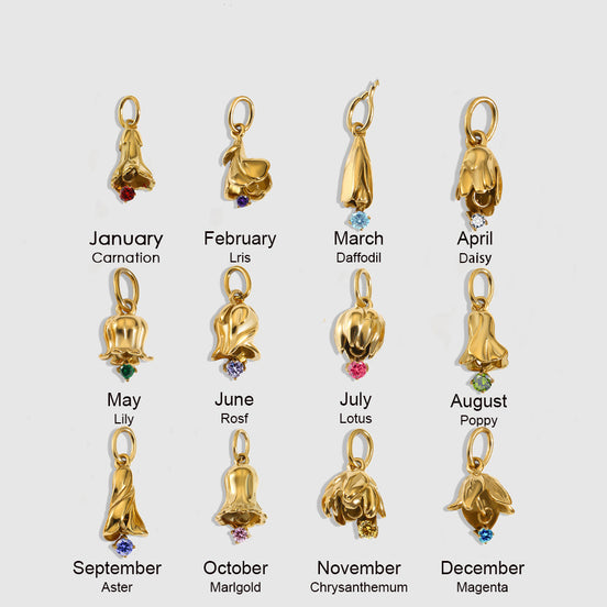 Bloom Birthstone Charm in gold tone featuring birth month, product image 6