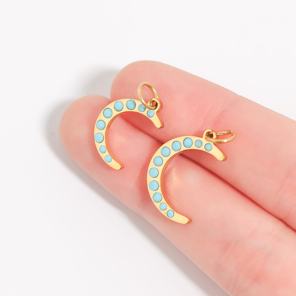 Turquoise Stone Moon Charm