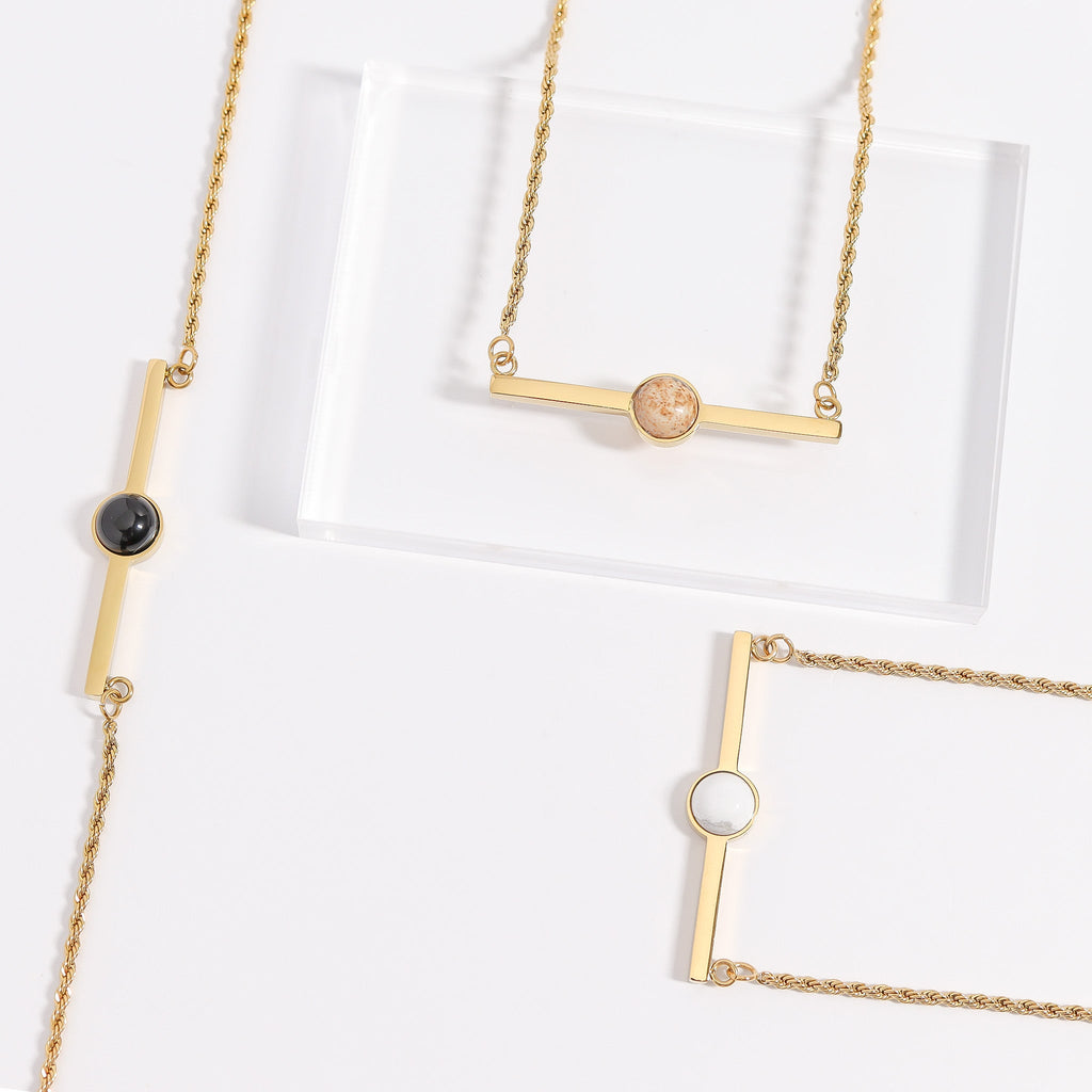 Semi Precious Natural Stone Bar Necklace