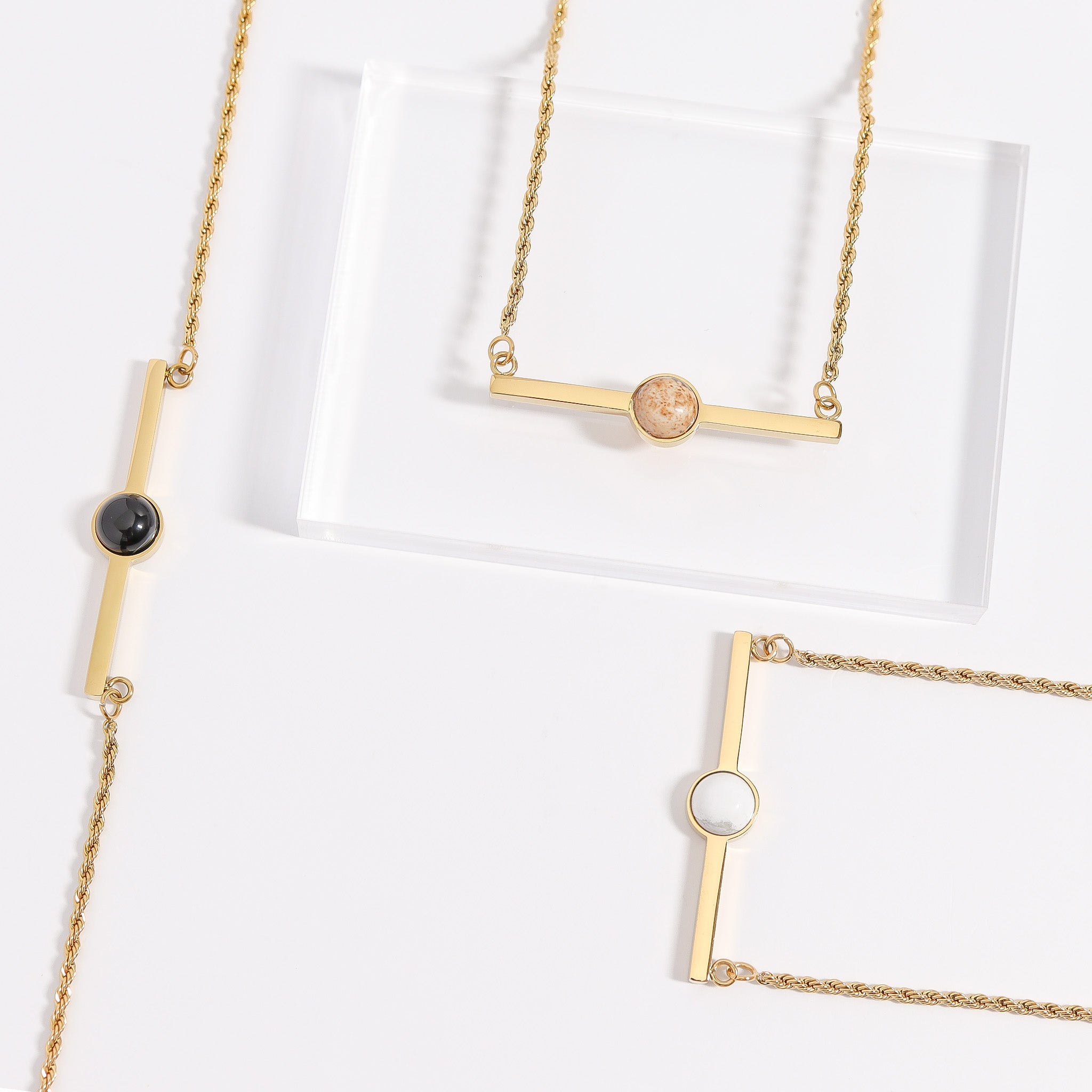 Semi Precious Natural Stone Bar Necklace