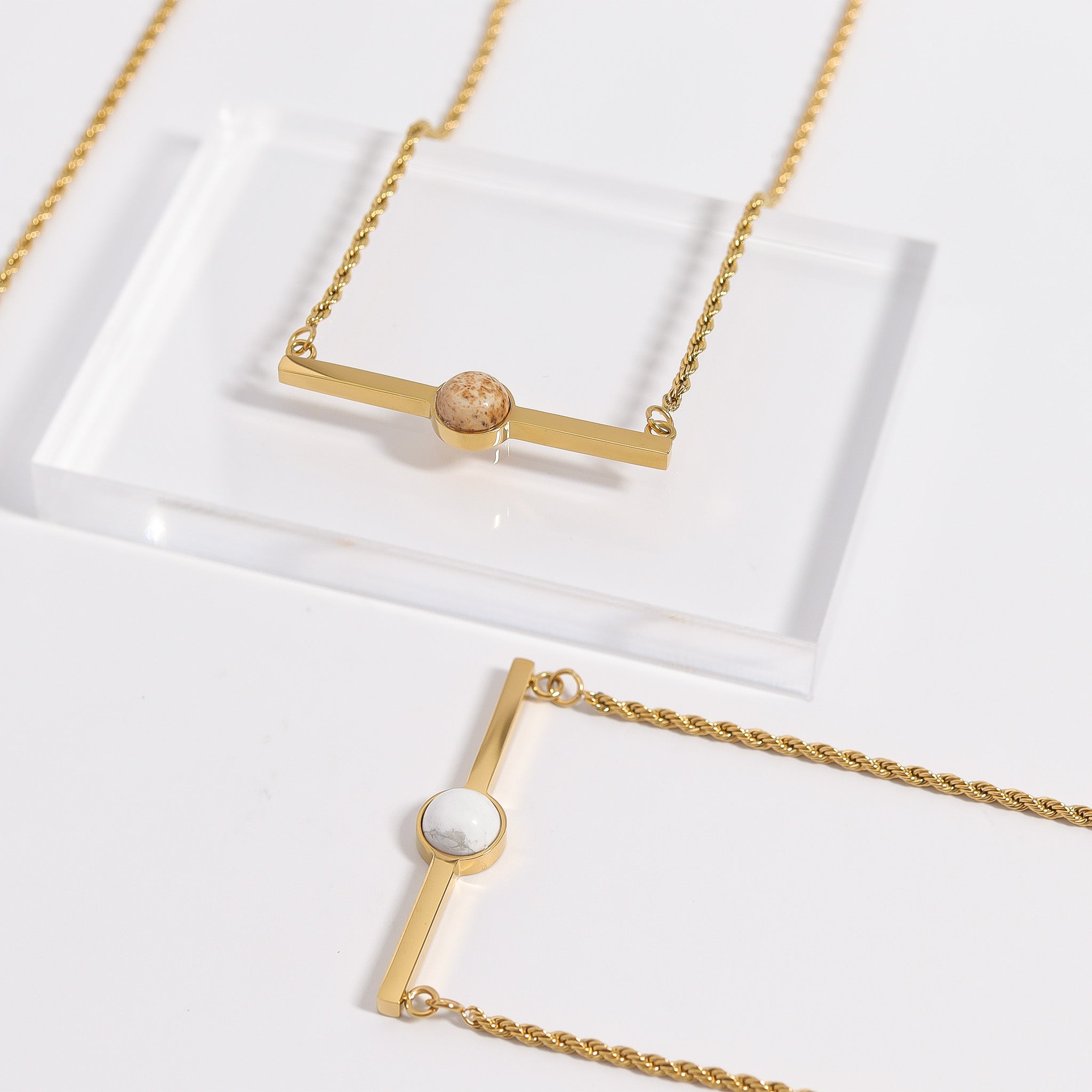 Semi Precious Natural Stone Bar Necklace